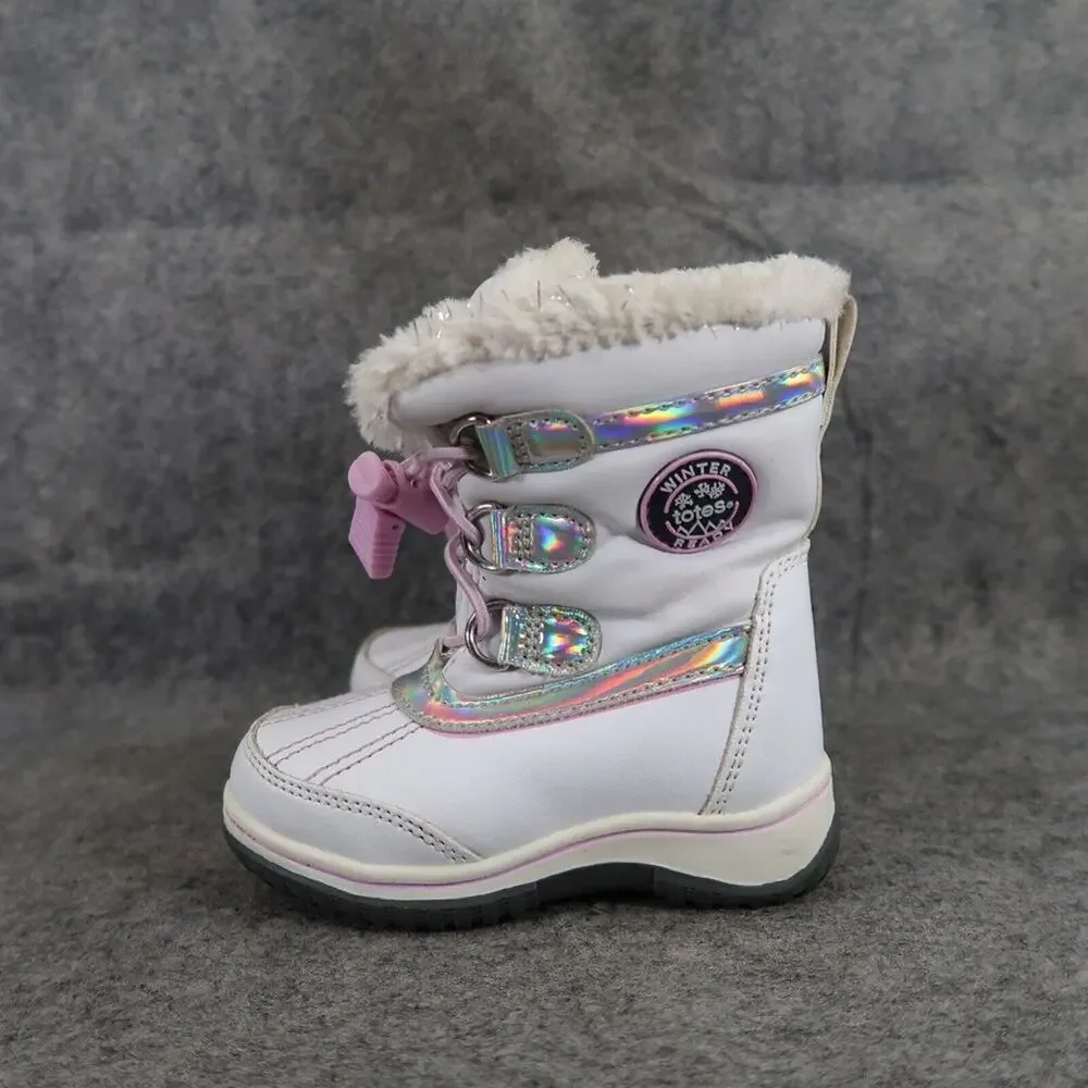 Totes Shoes Girls 5 Boot Winter Snow Baby Toddler Drawstring Faux Fur Warm White
